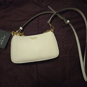 Kate Spade White Leather With Gold Accents Crossbody Purse And Dust Bag